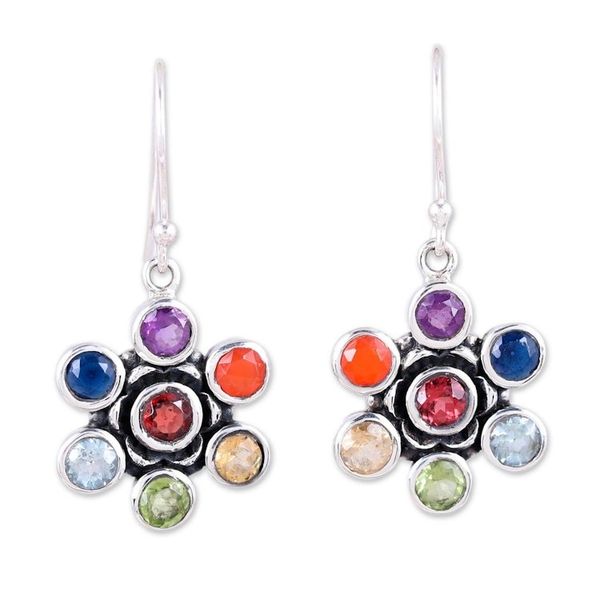 Alternate image for Colorful Multi-Gemstone Floral Chakra Dangle Earrings Floral Balance