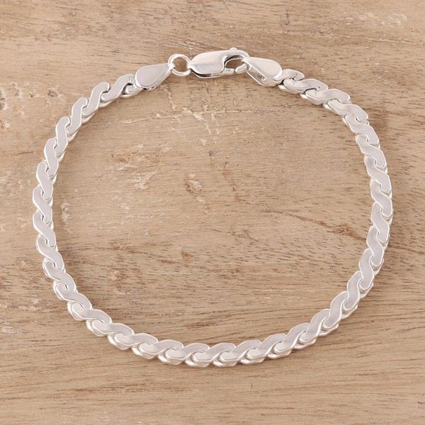 Alternate image for Sterling Silver Serpentine Chain Bracelet from India Serpentine Gleam