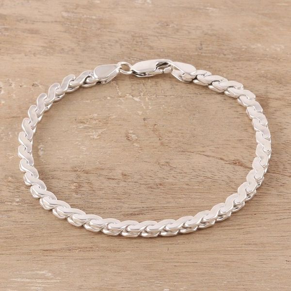 Alternate image for Sterling Silver Serpentine Chain Bracelet from India Serpentine Gleam