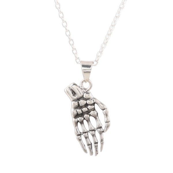 Alternate image for Sterling Silver Skeleton Hand Pendant Necklace from India Skeleton Hand