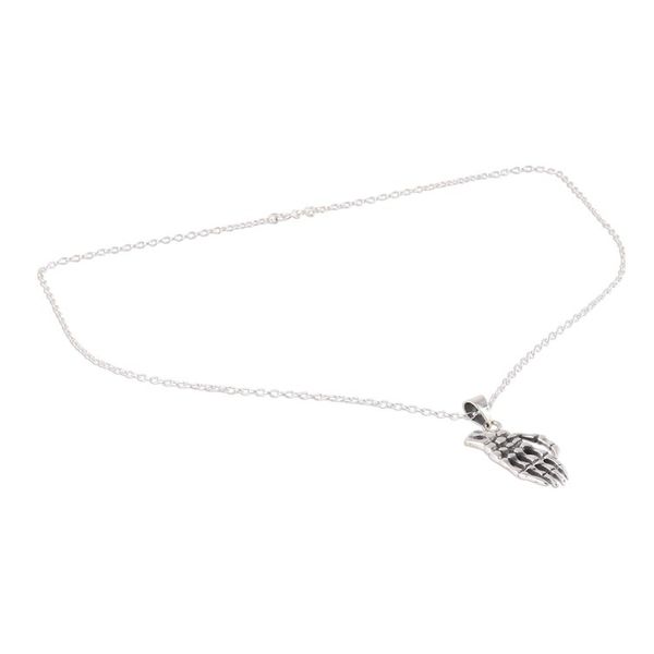 Alternate image for Sterling Silver Skeleton Hand Pendant Necklace from India Skeleton Hand