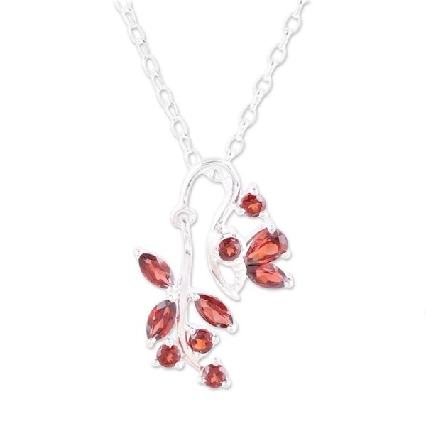 Alternate image for Garnet Sterling Silver Butterfly Flowers Pendant Necklace Butterfly Dazzle in Red