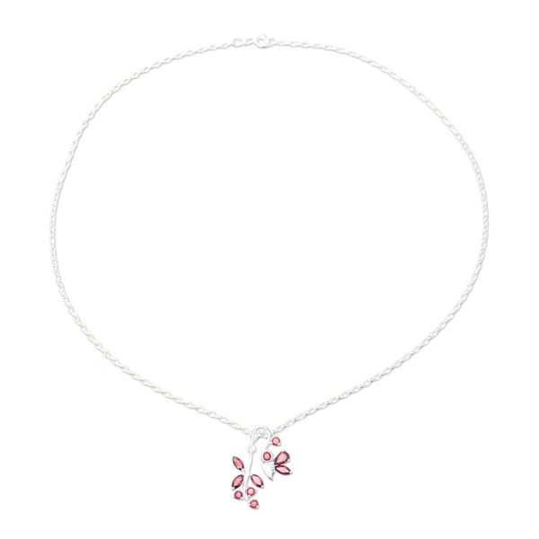Alternate image for Garnet Sterling Silver Butterfly Flowers Pendant Necklace Butterfly Dazzle in Red