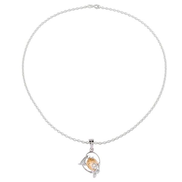 Alternate image for Leaf Pattern Rhodium Plated Citrine Pendant Necklace Golden Glimmer