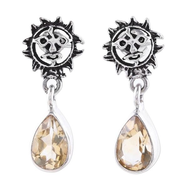 Alternate image for Indian Sterling Silver Yellow Citrine Sunny Dangle Earrings Rays of Sunshine