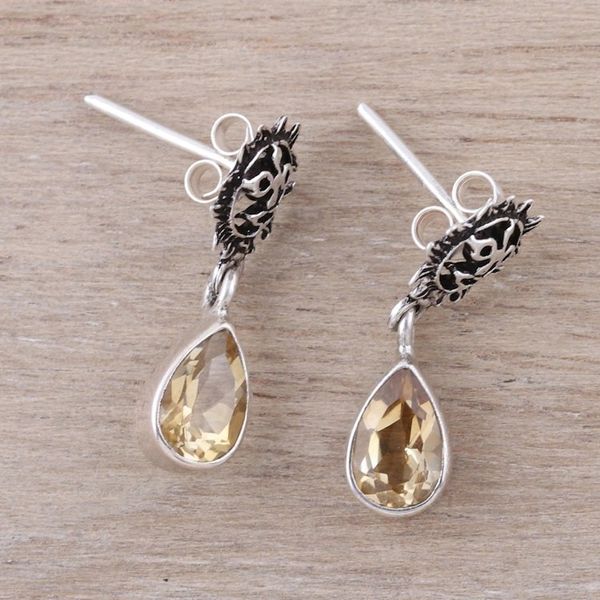 Alternate image for Indian Sterling Silver Yellow Citrine Sunny Dangle Earrings Rays of Sunshine