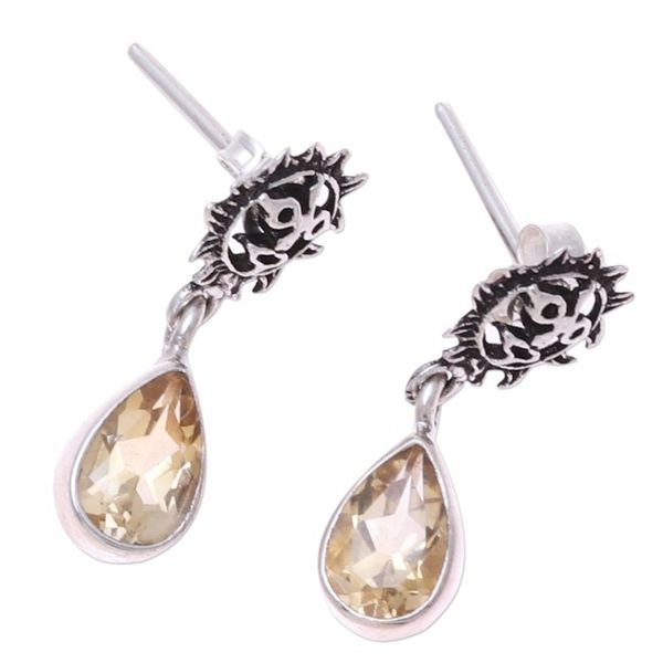 Alternate image for Indian Sterling Silver Yellow Citrine Sunny Dangle Earrings Rays of Sunshine