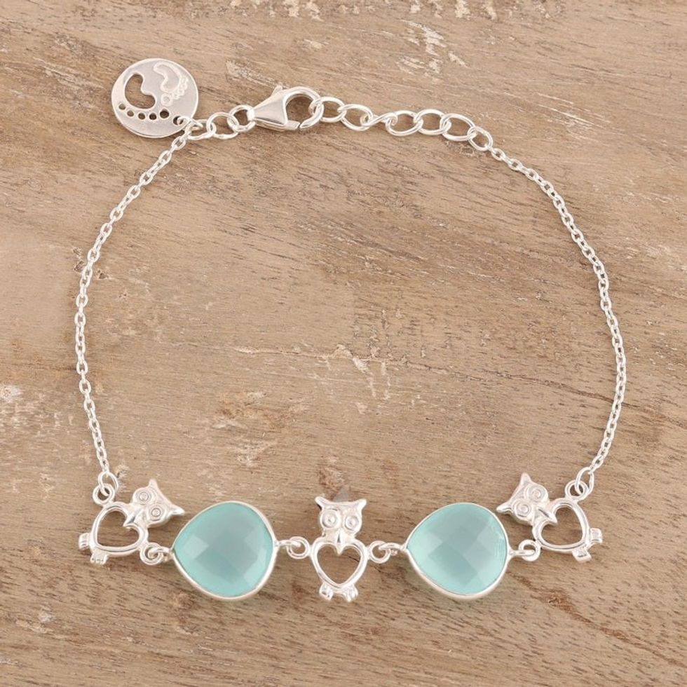 8-Carat Blue Chalcedony Pendant Bracelet from India 'Owl Grace'