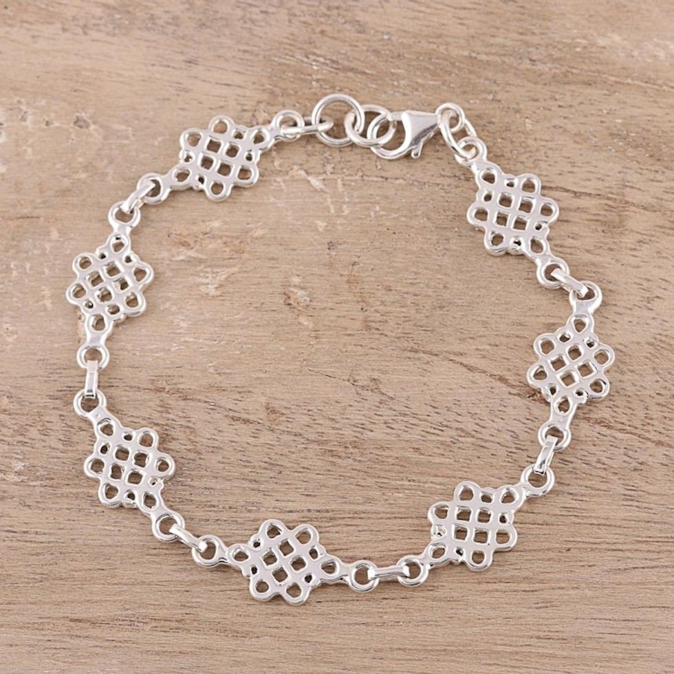 Loop Pattern Sterling Silver Link Bracelet from India 'Infinity Loops'