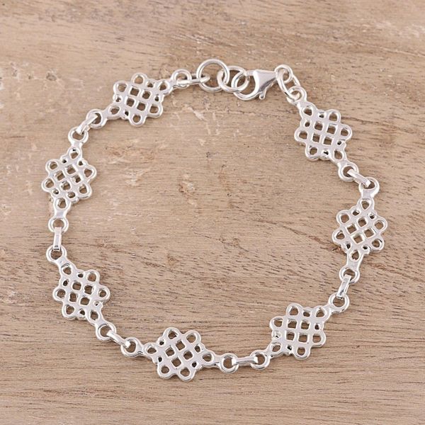 Alternate image for Loop Pattern Sterling Silver Link Bracelet from India Infinity Loops