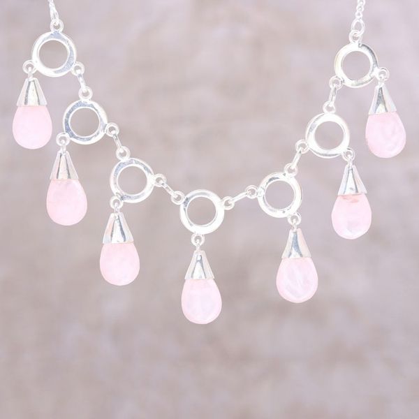 Alternate image for Rose Quartz Linked Pendant Necklace from India Delightful Dance