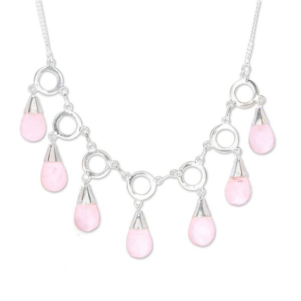 Alternate image for Rose Quartz Linked Pendant Necklace from India Delightful Dance