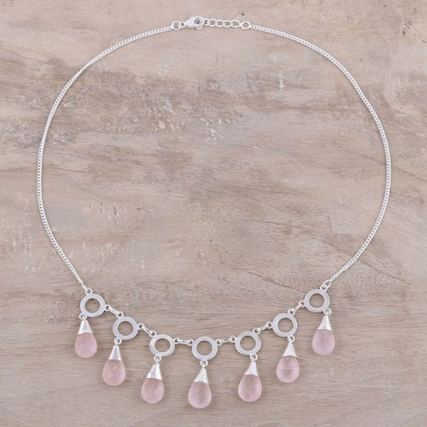 Alternate image for Rose Quartz Linked Pendant Necklace from India Delightful Dance