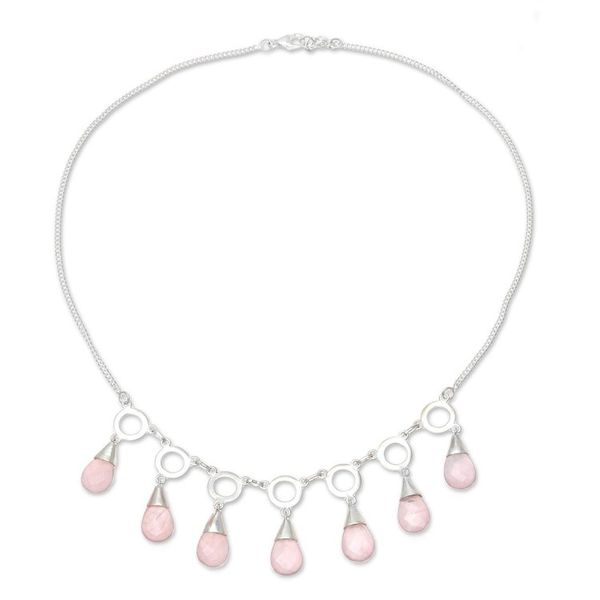 Alternate image for Rose Quartz Linked Pendant Necklace from India Delightful Dance
