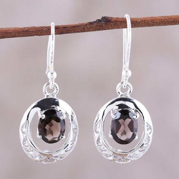 Alternate image for Rhodium-Plated Sterling Silver Smoky Quartz Dangle Earrings Sparkling Reflections