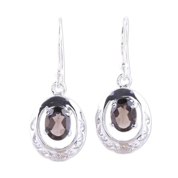 Alternate image for Rhodium-Plated Sterling Silver Smoky Quartz Dangle Earrings Sparkling Reflections