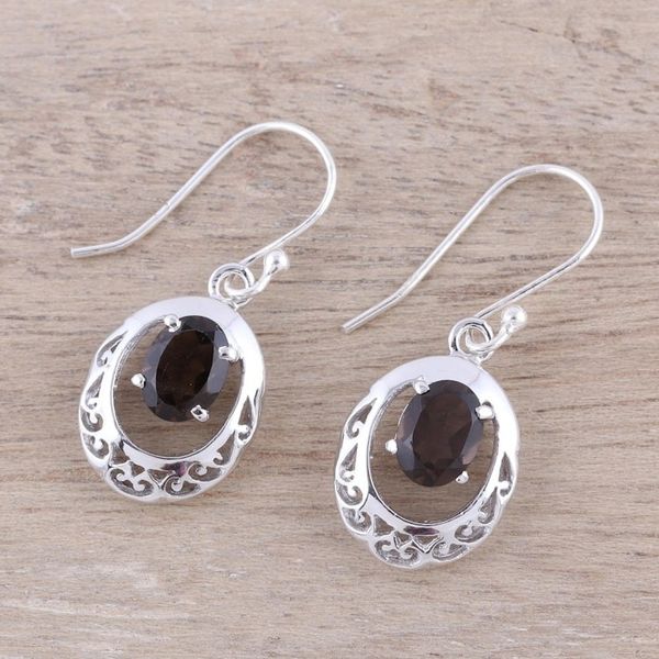 Alternate image for Rhodium-Plated Sterling Silver Smoky Quartz Dangle Earrings Sparkling Reflections