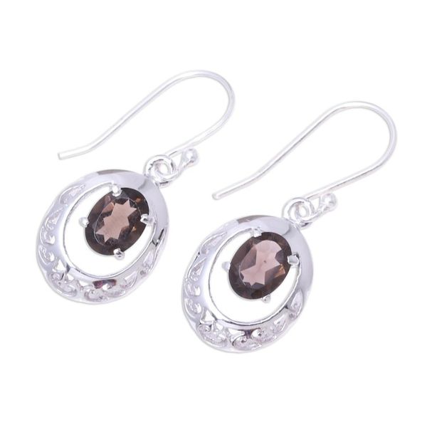 Alternate image for Rhodium-Plated Sterling Silver Smoky Quartz Dangle Earrings Sparkling Reflections