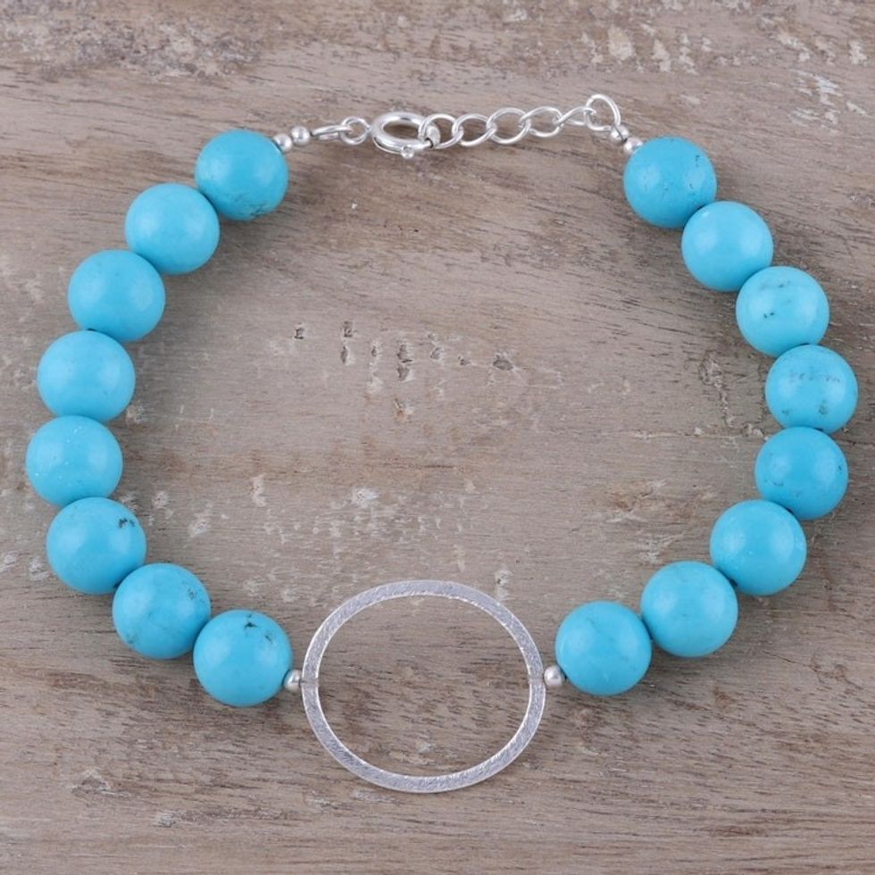 Sterling Silver and Calcite Beaded Pendant Bracelet 'Divine Orbs'