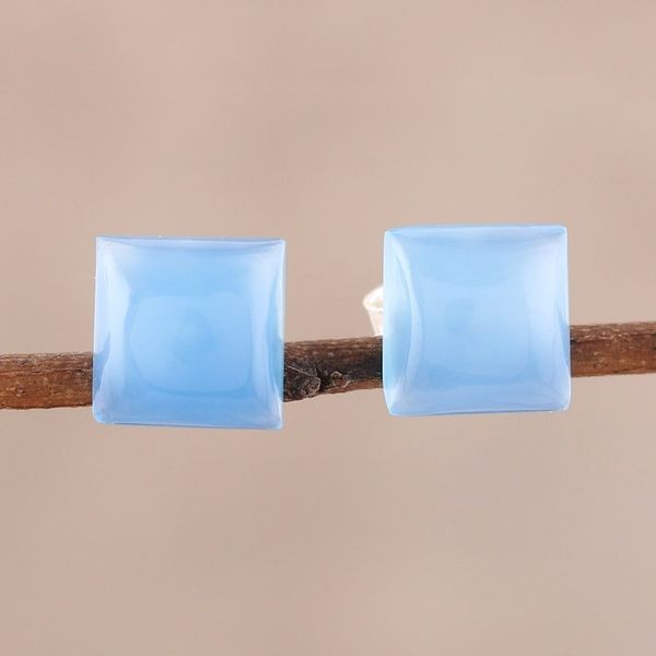 Alternate image for Square Blue Chalcedony Stud Earrings from India Contemporary Corners