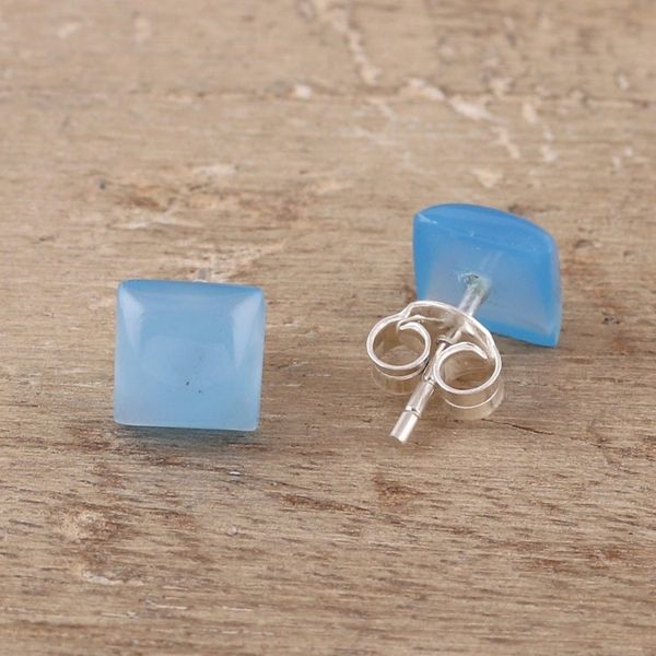 Alternate image for Square Blue Chalcedony Stud Earrings from India Contemporary Corners