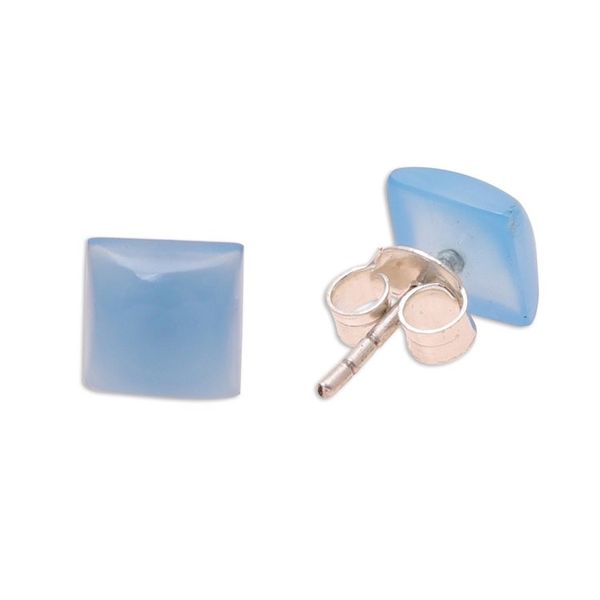 Alternate image for Square Blue Chalcedony Stud Earrings from India Contemporary Corners
