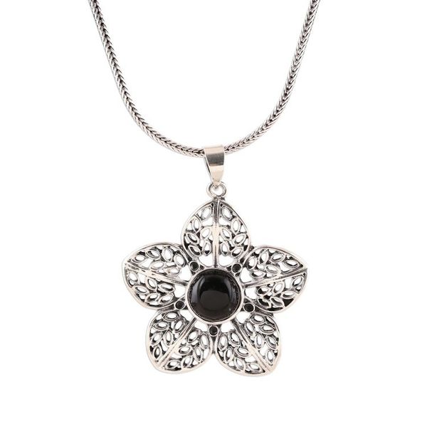 Alternate image for Floral Onyx Pendant Necklace from India Delightful Midnight