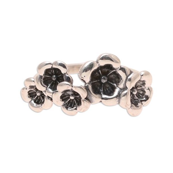 Alternate image for Combination Finish Sterling Silver Cocktail Ring from India Floral Contrast