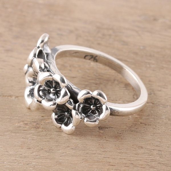 Alternate image for Combination Finish Sterling Silver Cocktail Ring from India Floral Contrast