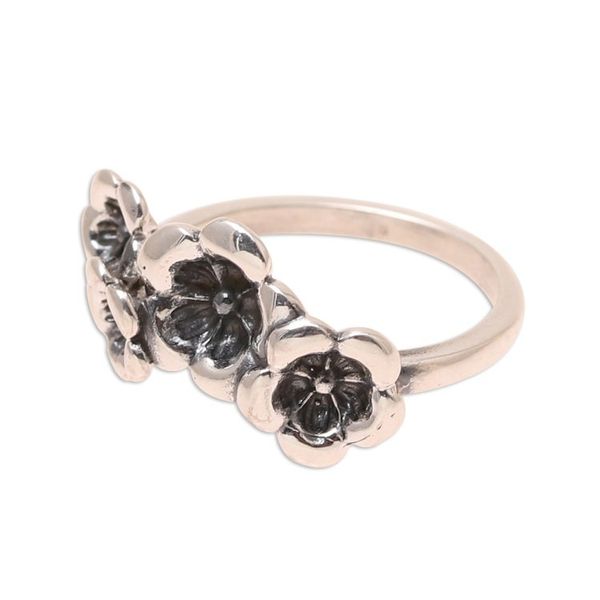 Alternate image for Combination Finish Sterling Silver Cocktail Ring from India Floral Contrast