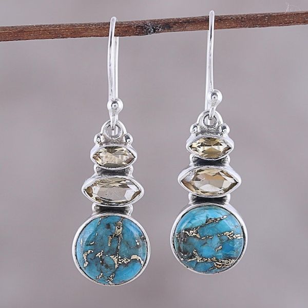 Alternate image for Citrine and Composite Turquoise Dangle Earrings from India Peaceful Dazzle