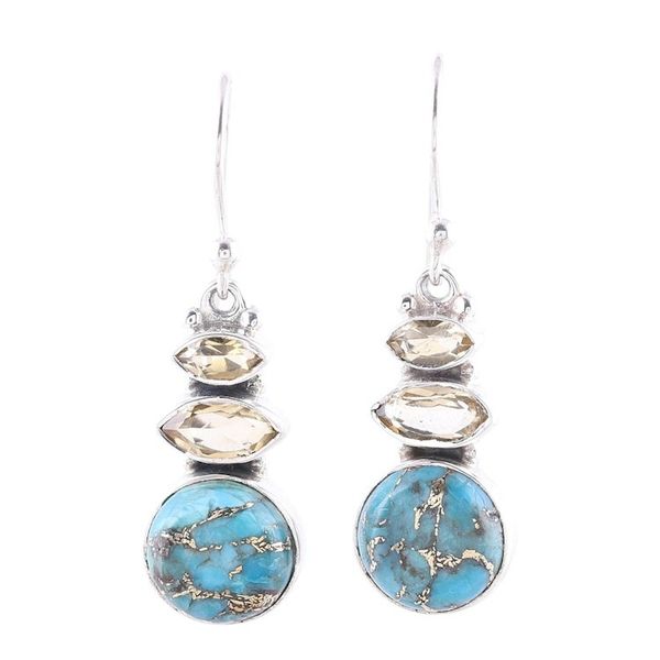 Alternate image for Citrine and Composite Turquoise Dangle Earrings from India Peaceful Dazzle