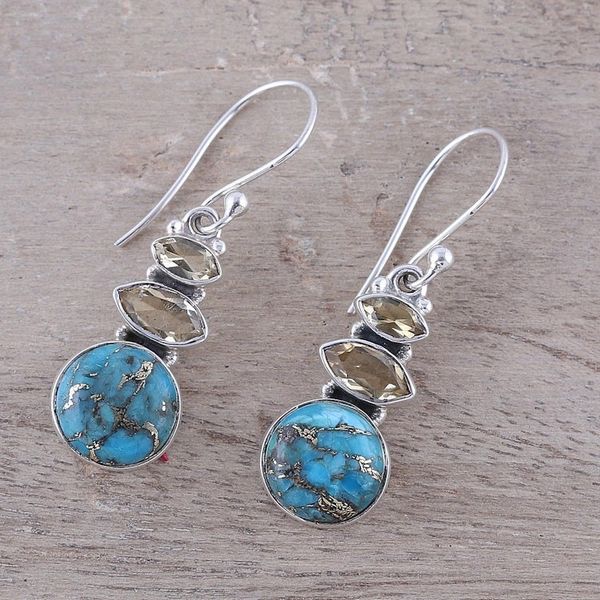 Alternate image for Citrine and Composite Turquoise Dangle Earrings from India Peaceful Dazzle