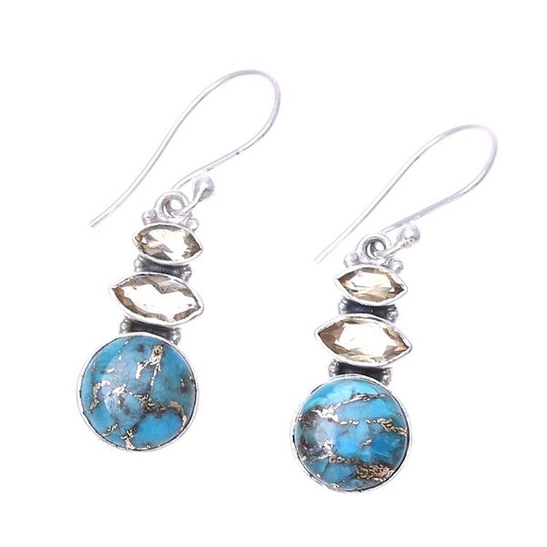 Alternate image for Citrine and Composite Turquoise Dangle Earrings from India Peaceful Dazzle