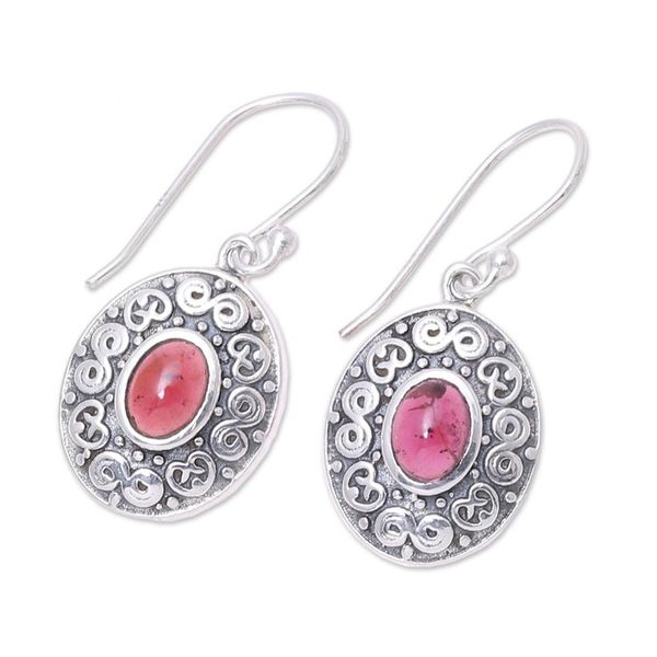 Alternate image for Swirl Motif Oval Garnet Dangle Earrings from India Swirling Ellipse
