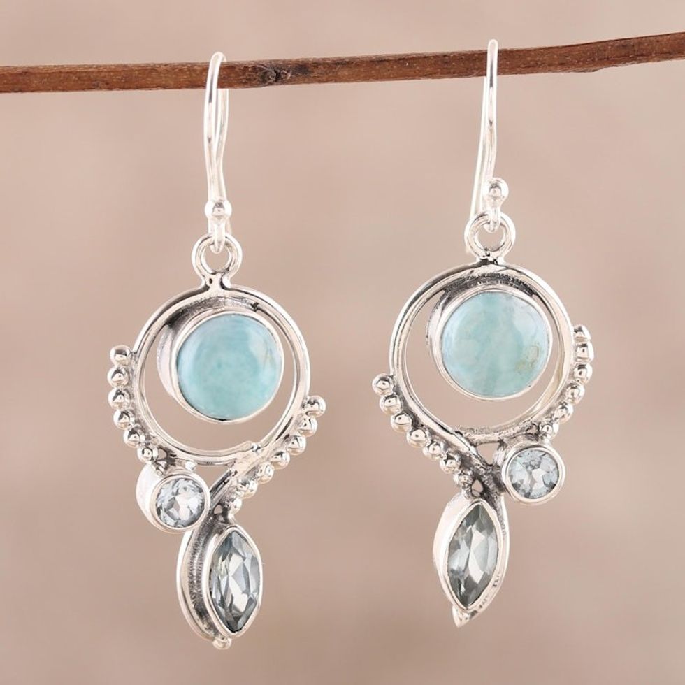 Blue Topaz and Larimar Dangle Earrings from India 'Eternal Blue'