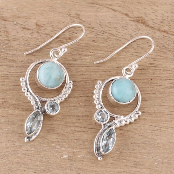 Alternate image for Blue Topaz and Larimar Dangle Earrings from India Eternal Blue