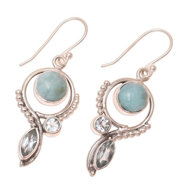 Alternate image for Blue Topaz and Larimar Dangle Earrings from India Eternal Blue