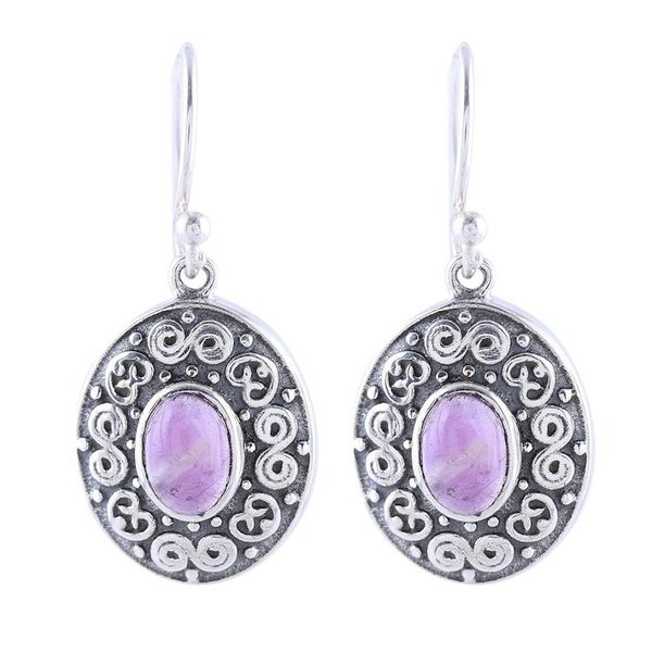 Alternate image for Swirl Motif Oval Amethyst Dangle Earrings from India Swirling Ellipse