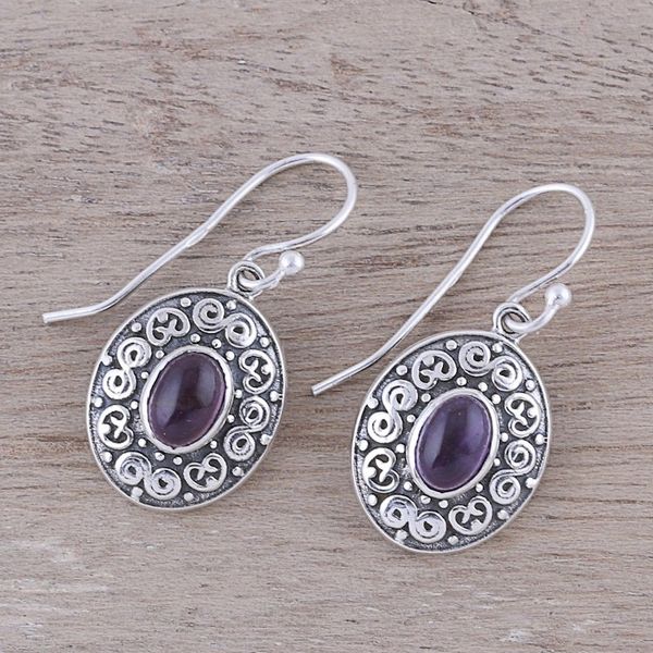 Alternate image for Swirl Motif Oval Amethyst Dangle Earrings from India Swirling Ellipse