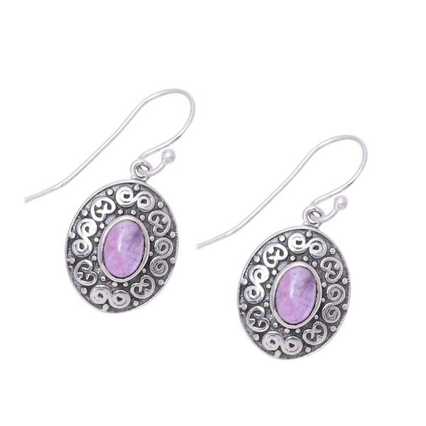 Alternate image for Swirl Motif Oval Amethyst Dangle Earrings from India Swirling Ellipse