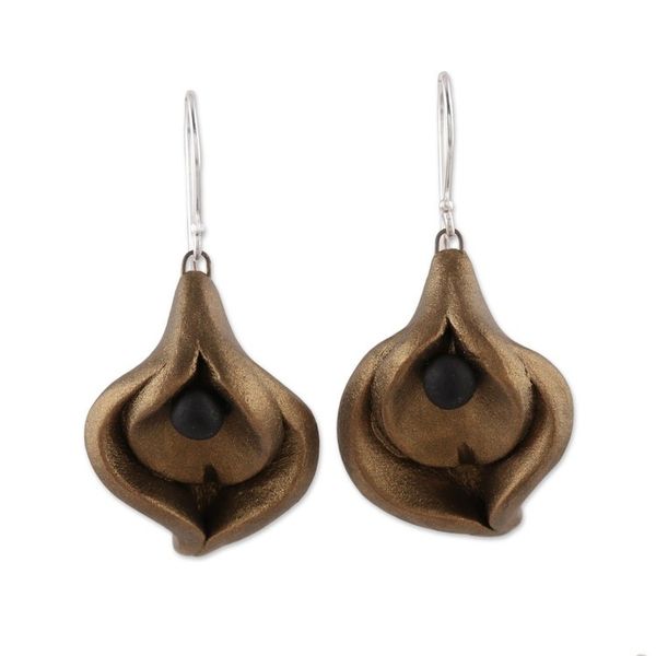 Alternate image for Artisan Crafted Ceramic Dangle Earrings with Petal Motifs Charming Petals