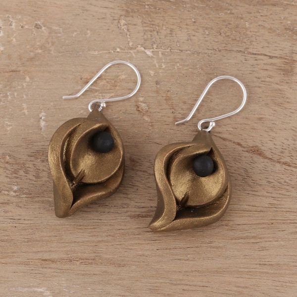 Alternate image for Artisan Crafted Ceramic Dangle Earrings with Petal Motifs Charming Petals