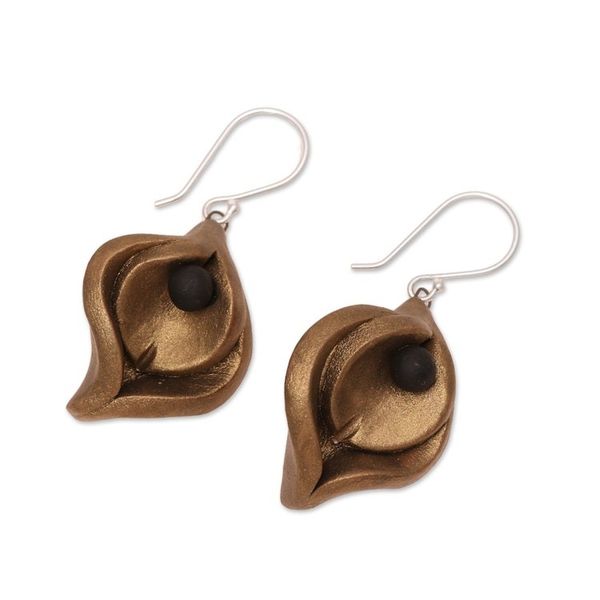 Alternate image for Artisan Crafted Ceramic Dangle Earrings with Petal Motifs Charming Petals