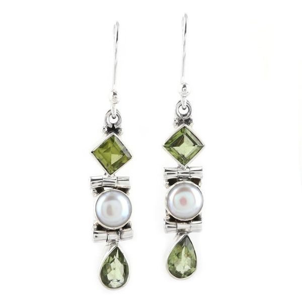 Alternate image for Peridot and Cultured Pearl Dangle Earrings from India Classic Fusion