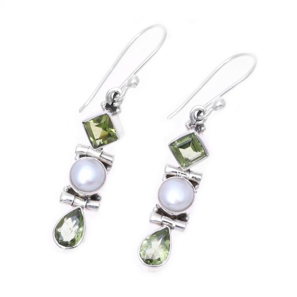 Alternate image for Peridot and Cultured Pearl Dangle Earrings from India Classic Fusion