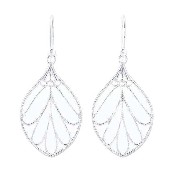 Alternate image for Leaf-Shaped Sterling Silver Dangle Earrings from India Leafy Spark