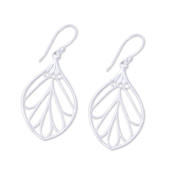 Alternate image for Leaf-Shaped Sterling Silver Dangle Earrings from India Leafy Spark