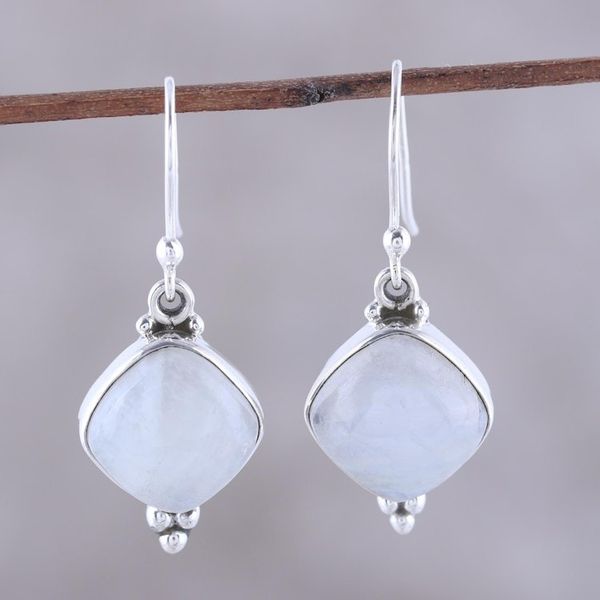 Alternate image for Rainbow Moonstone Dangle Earrings from India Gleaming Grandeur