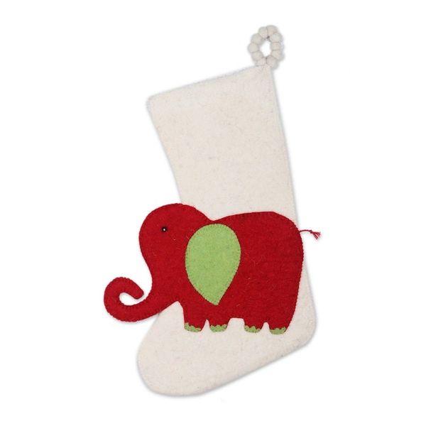 Alternate image for Red Green and Ivory Elephant Theme Stocking Holiday Elephant in Red